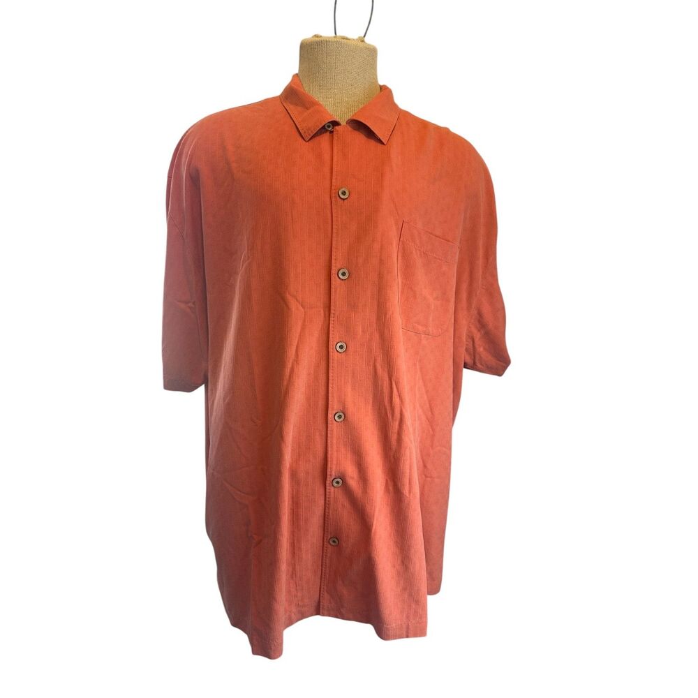 Tommy Bahama Men Casual Button Down Silk Shirt Sz XXL Short Sleeves Pocket Orang